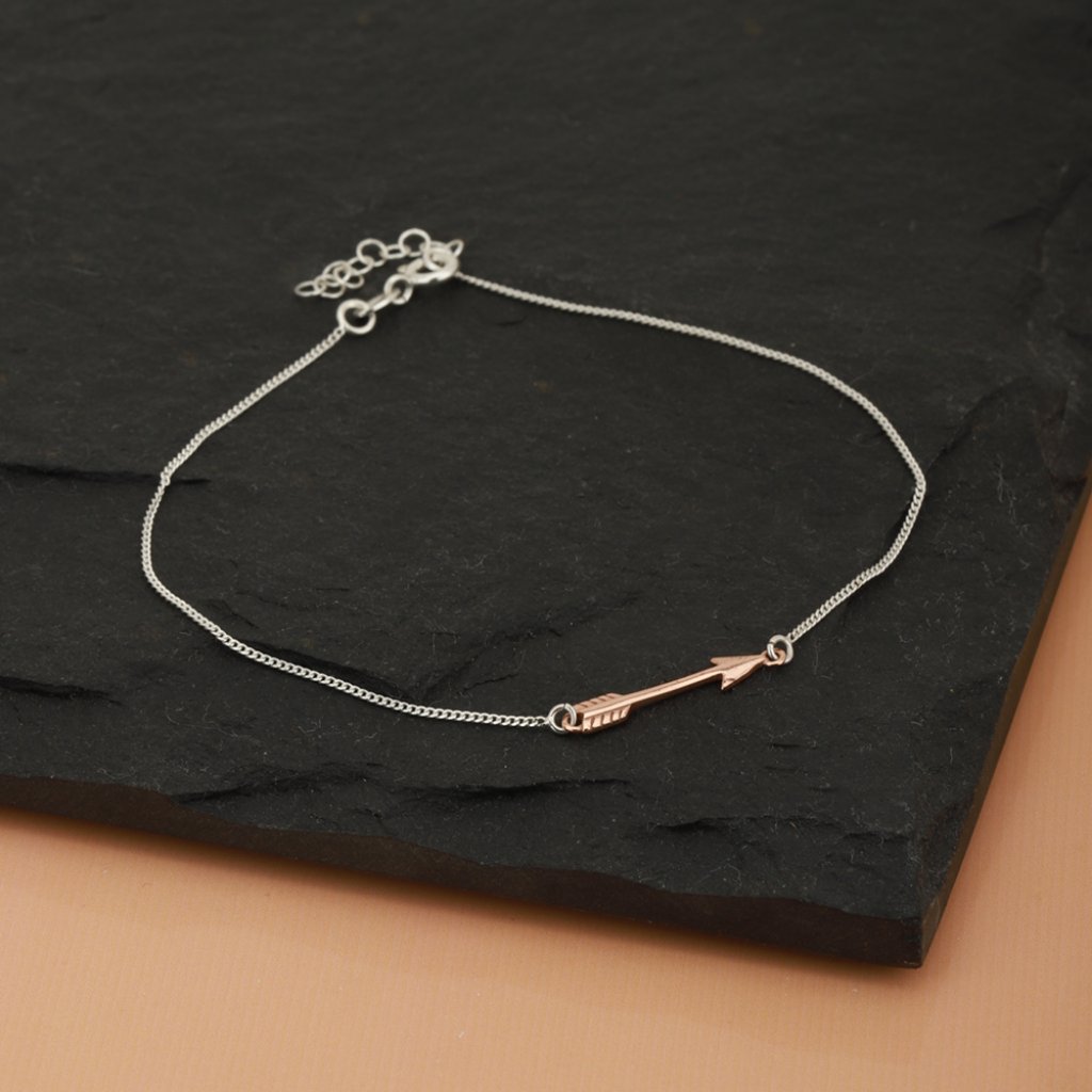 Vanbelle Sterling Silver Jewelry Arrow Charm Anklet With Rose Gold Plating